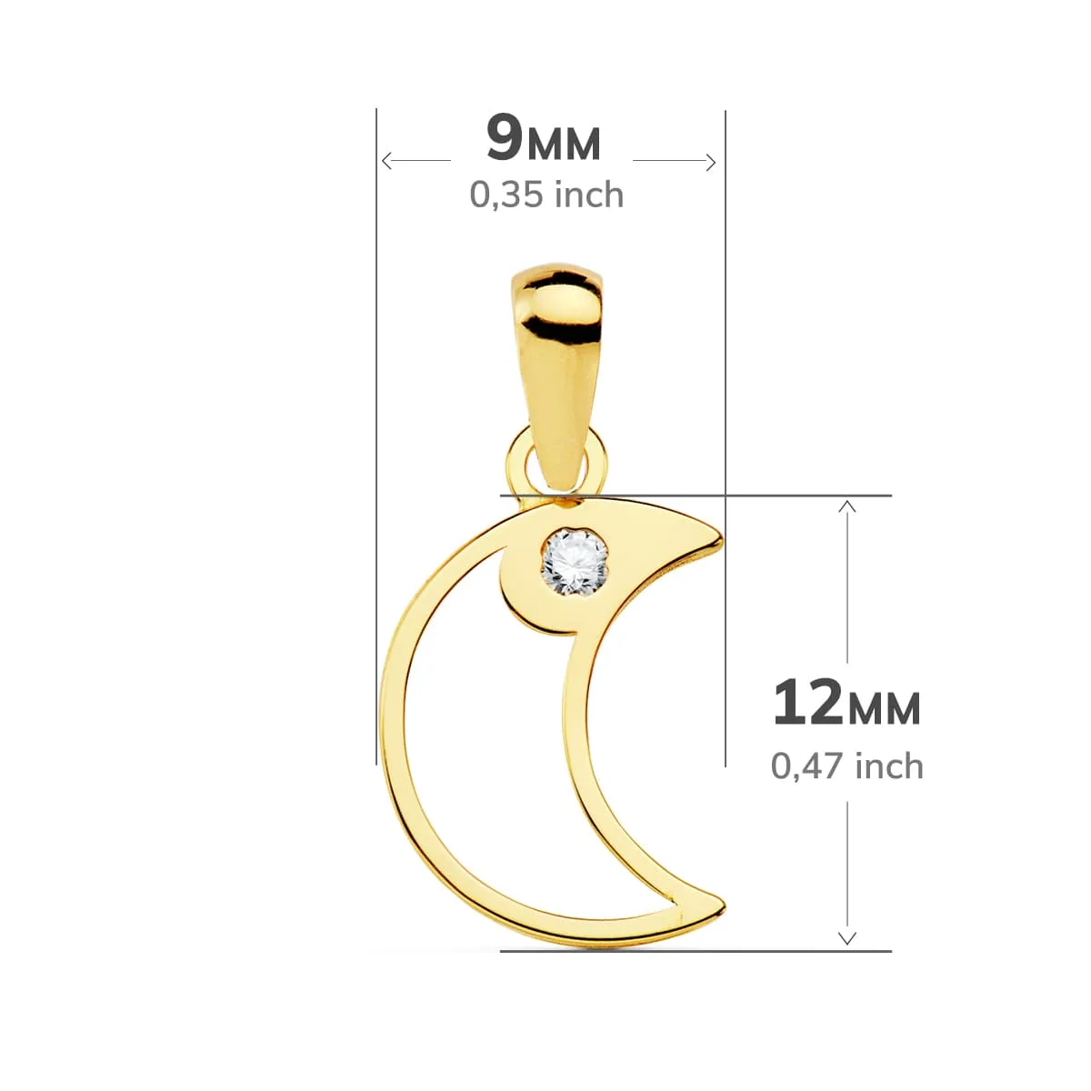 18K COLGANTE ORO AMARILLO AMULETO LUNA CIRCONITA 12X9 MM — vista 2