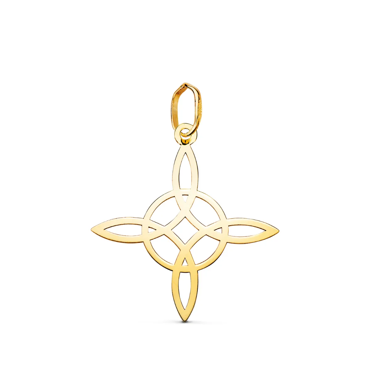 18K COLGANTE ORO AMARILLO AMULETO NUDO DE BRUJA EN BRILLO: MEDIDA: 22 X 20 MM