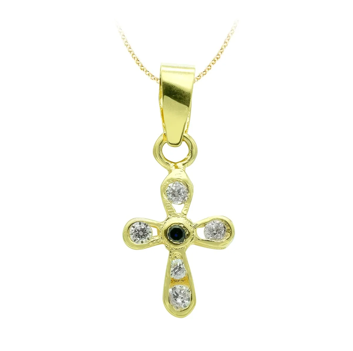 18K CRUZ ORO AMARILLO CIRCONITA 14X9 MM