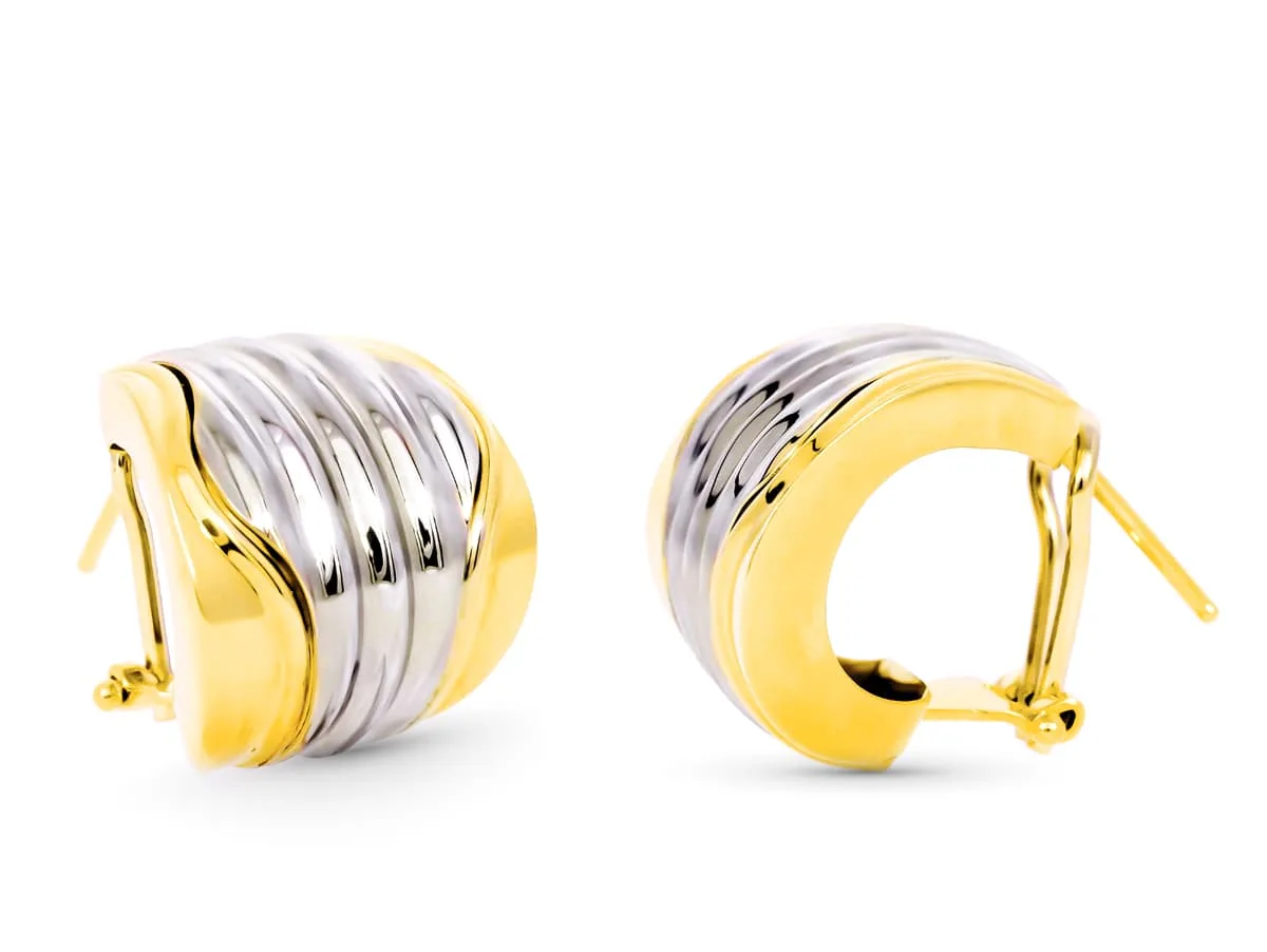 18K PENDIENTES ORO BICOLOR 18X17 MM CIERRE OMEGA