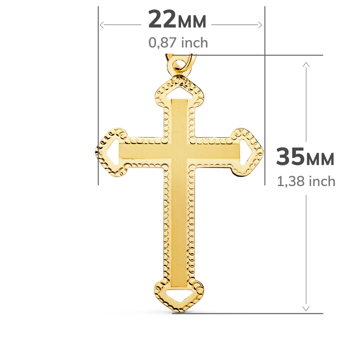 18K CRUZ ORO AMARILLO SIN CRISTO TALLADA Y MATIZADA 35X22 MM — vista 2