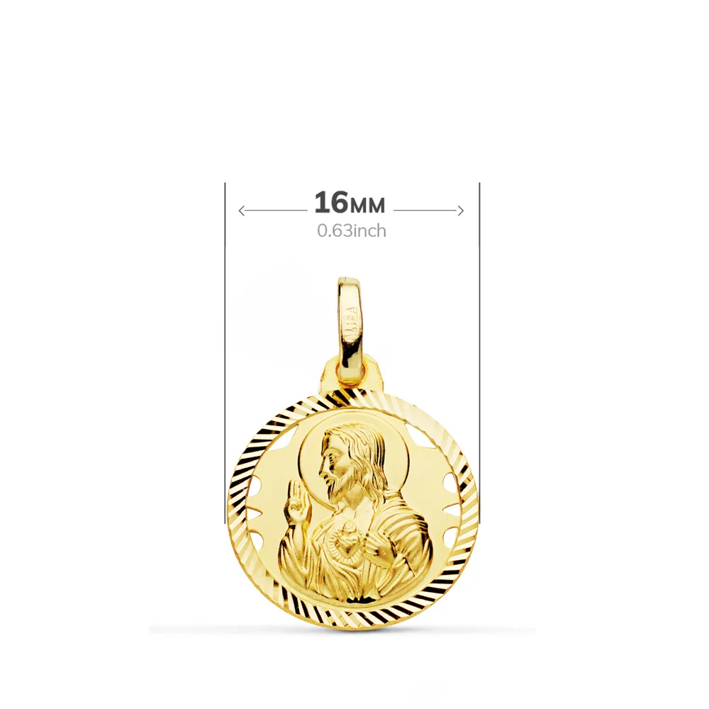 18K ESCAPULARIO ORO AMARILLO HELICE CALADO VIRGEN CARMEN Y CORAZON DE JESUS 16 MM — vista 2