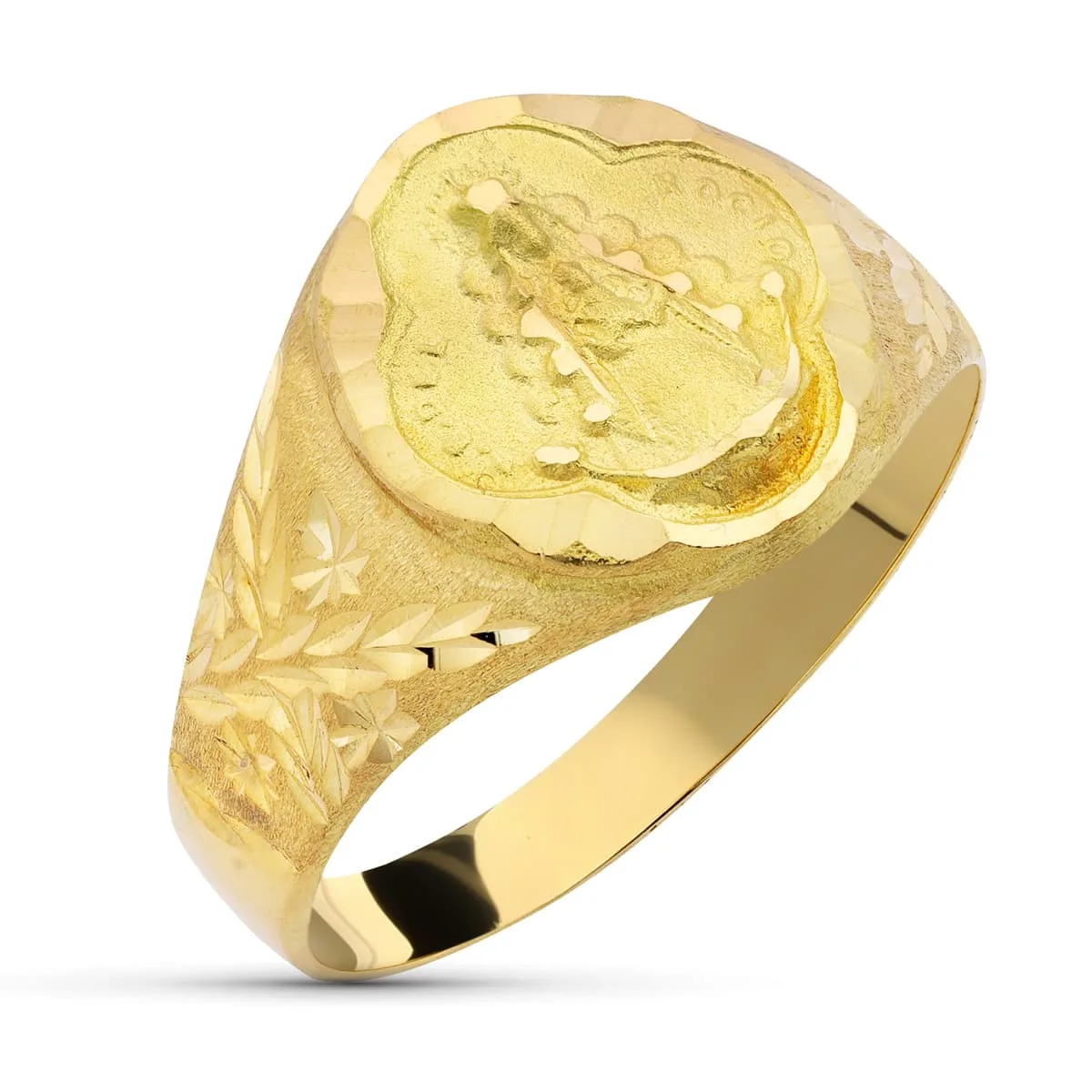 18K SELLO ORO AMARILLO VIRGEN DEL ROCIO PANDERETA. ANCHO 13MM