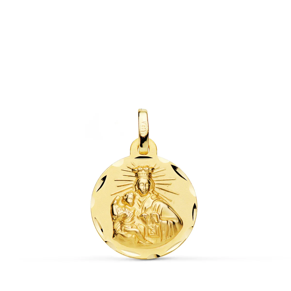 18K ESCAPULARIO ORO AMARILLO CORAZON DE JESUS Y VIRGEN DEL CARMEN ORO AMARILLO TALLADO 16 MM — vista 2