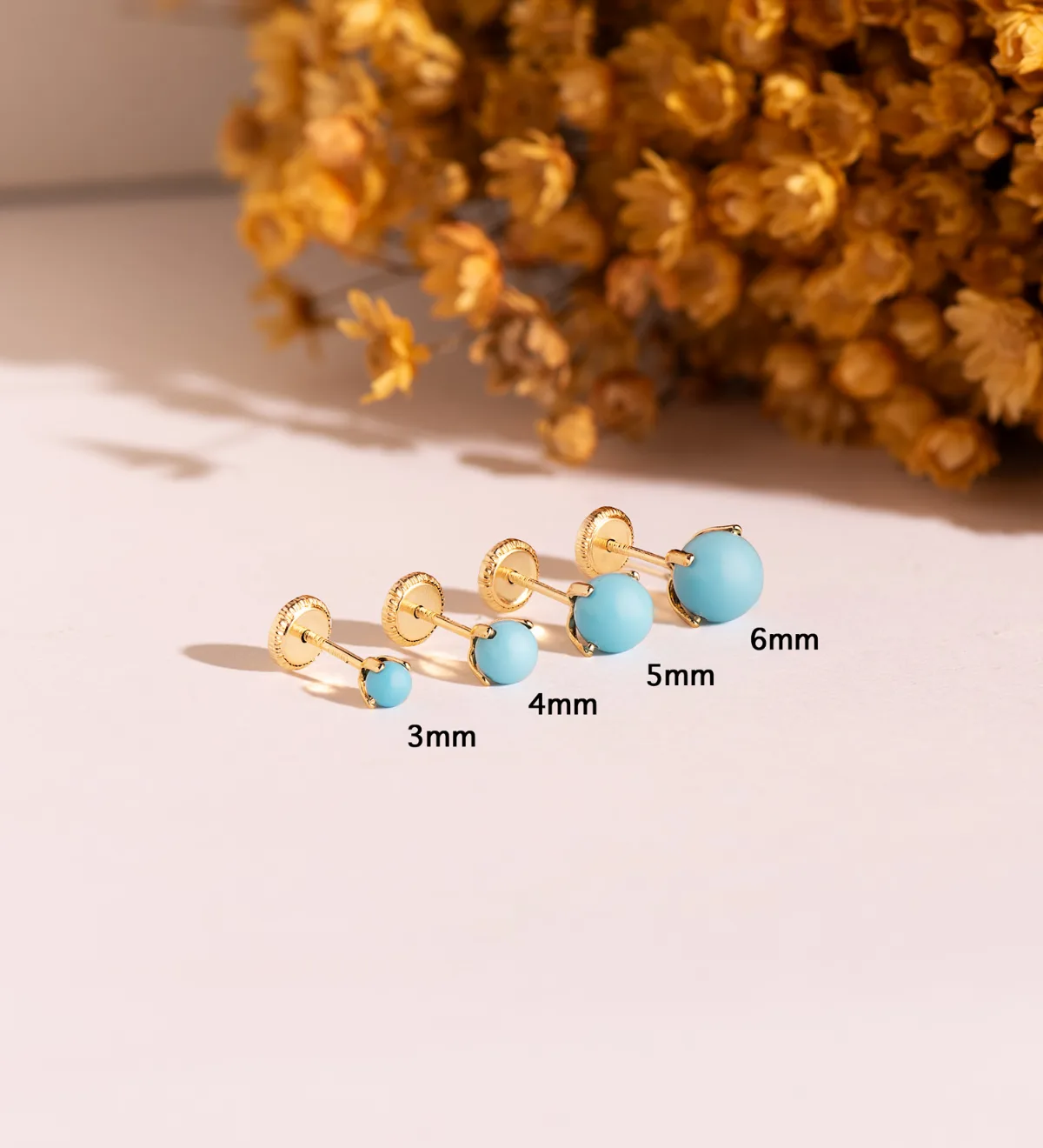 18K PENDIENTES ORO AMARILLO TURQUESA CON 4 GARRAS. MEDIDA: 5 MM. CIERRE TUERCA — vista 2