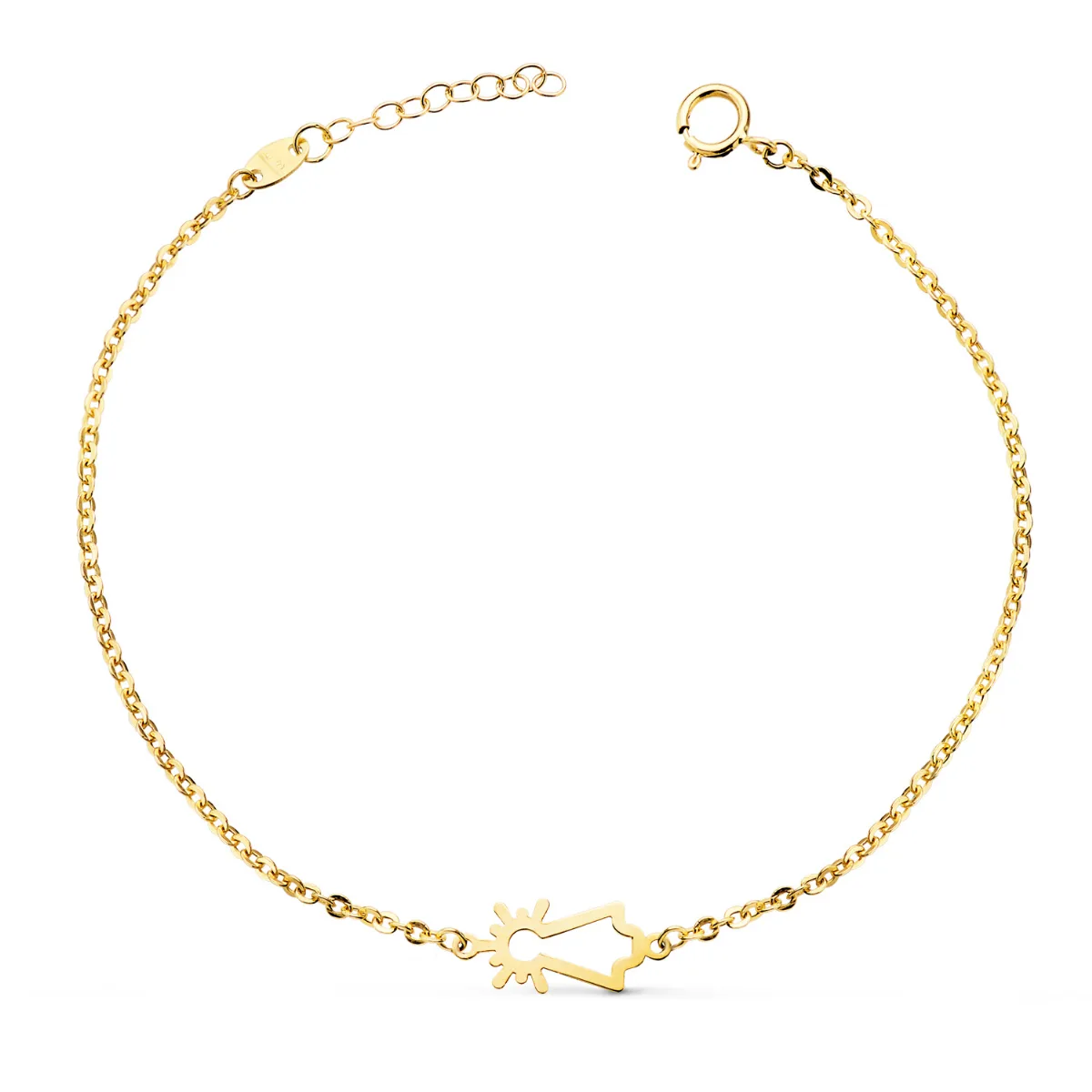 18K PULSERA ORO AMARILLO SILUETA VIRGEN PILAR 15X6 MM. LARGO: 17-3 CM