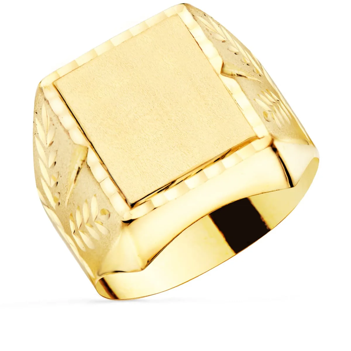 18K SELLO ORO AMARILLO CABALLERO TALLADO HUECO. ZONA GRABADO: 18X16 MM