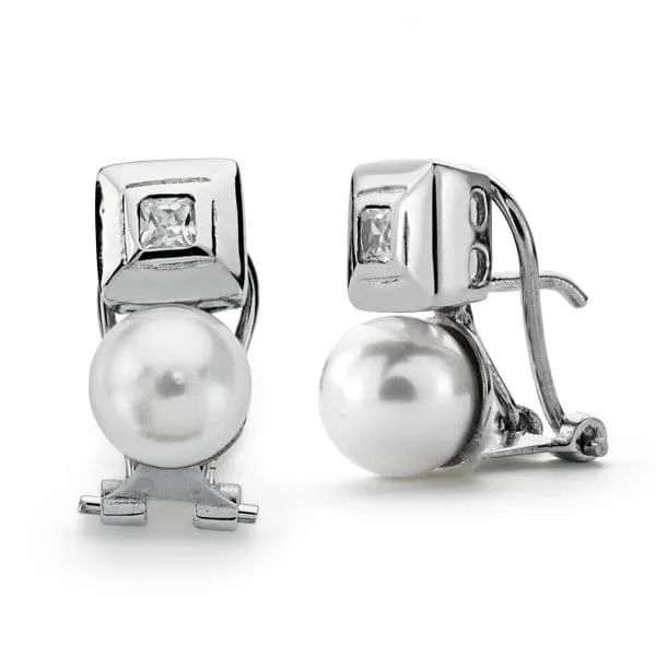 18K PENDIENTES PERLA CULTIVADA 7 MM14X7 MM ORO BLANCO CIERRE OMEGA