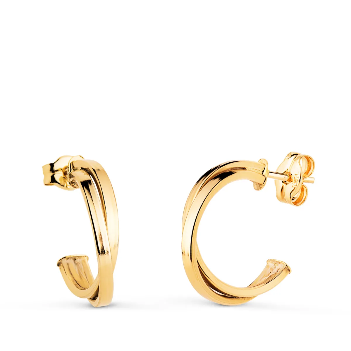 18K PENDIENTES ORO AMARILLO DOBLE ARO CRUZADO. MEDIDA: 15X3 MM. CIERRE PRESION