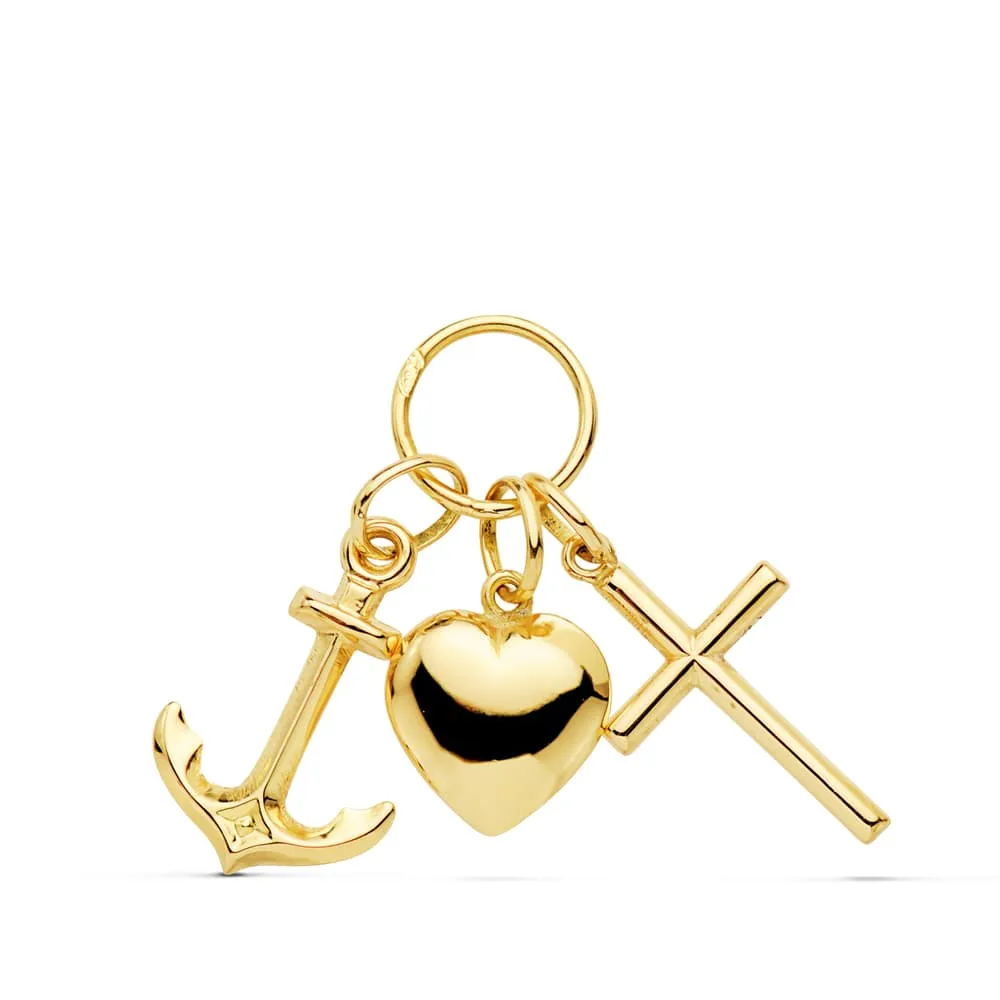 18K COLGANTE ORO AMARILLO TRES VIRTUDES: FE, ESPERANZA Y CARIDAD  25X19 MM