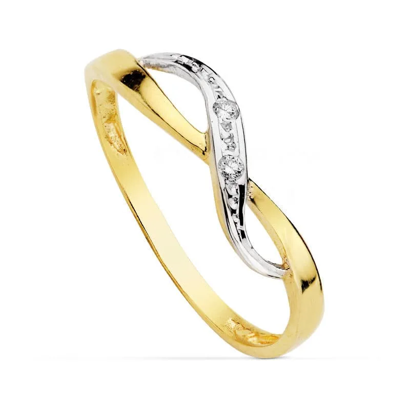 18K SORTIJA ORO BICOLOR MOTIVO INFINITO CON CIRCONITAS