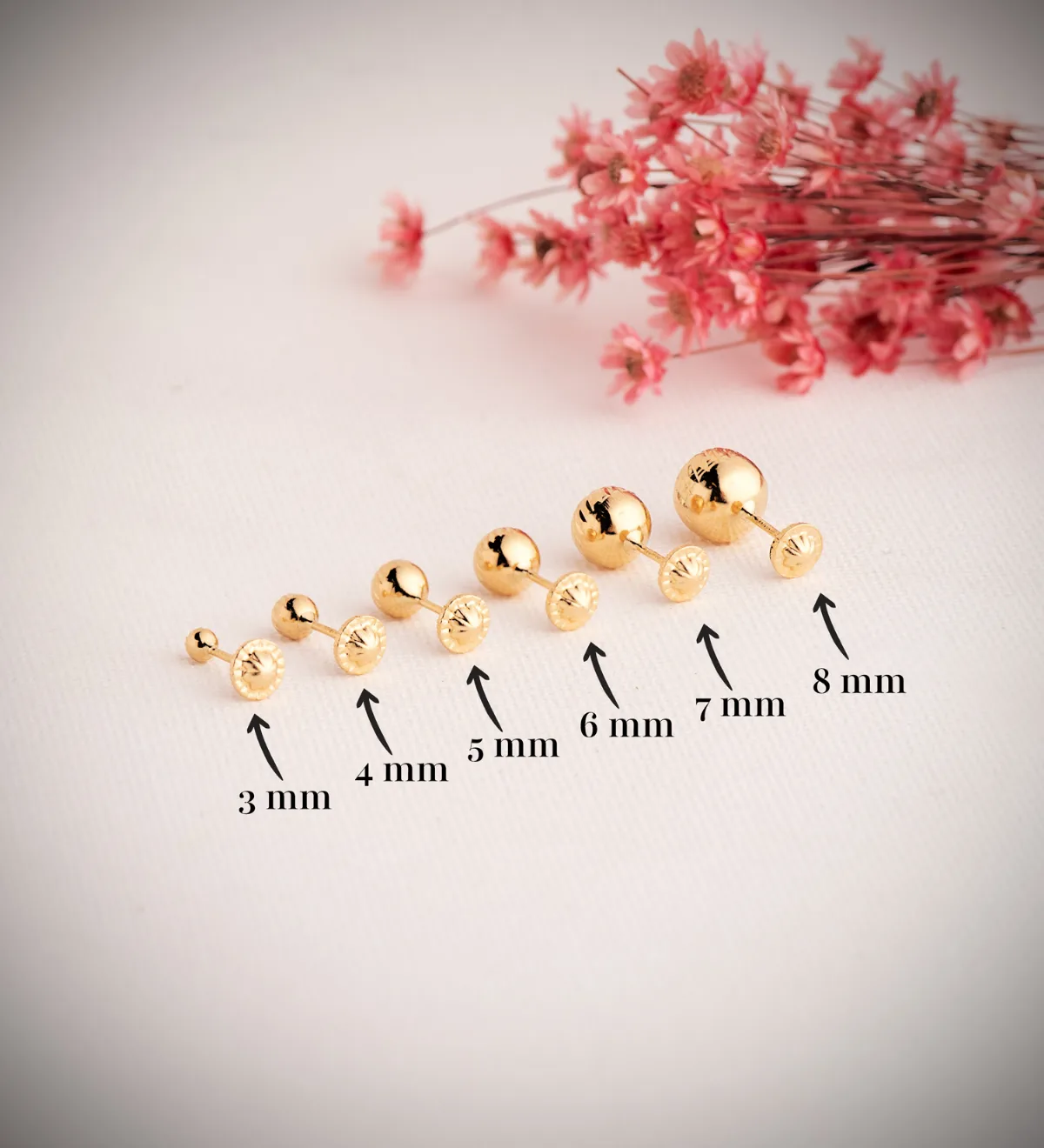 18K PENDIENTES ORO AMARILLO BOLA TALLADA HUECA. ANCHO: 8 MM. CIERRE TUERCA — vista 3