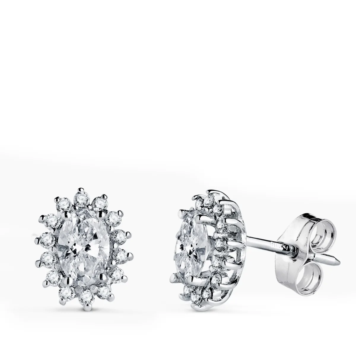 18K PENDIENTES ORO BLANCO DIAMANTES LABORATORIO OVAL Y 28 DIAMANTES 0,28 QTES - 2 OVALES 1,1 QTES G-VS2. 10X8MM. CIERRE PRESION