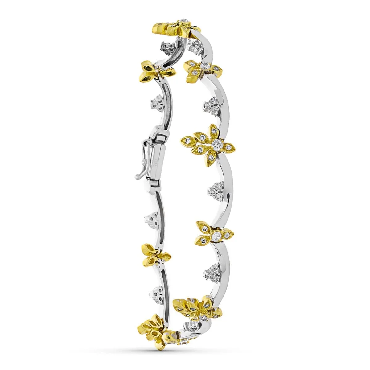 18K PULSERA ORO BICOLOR HOJAS Y CIRCONITA 19CM