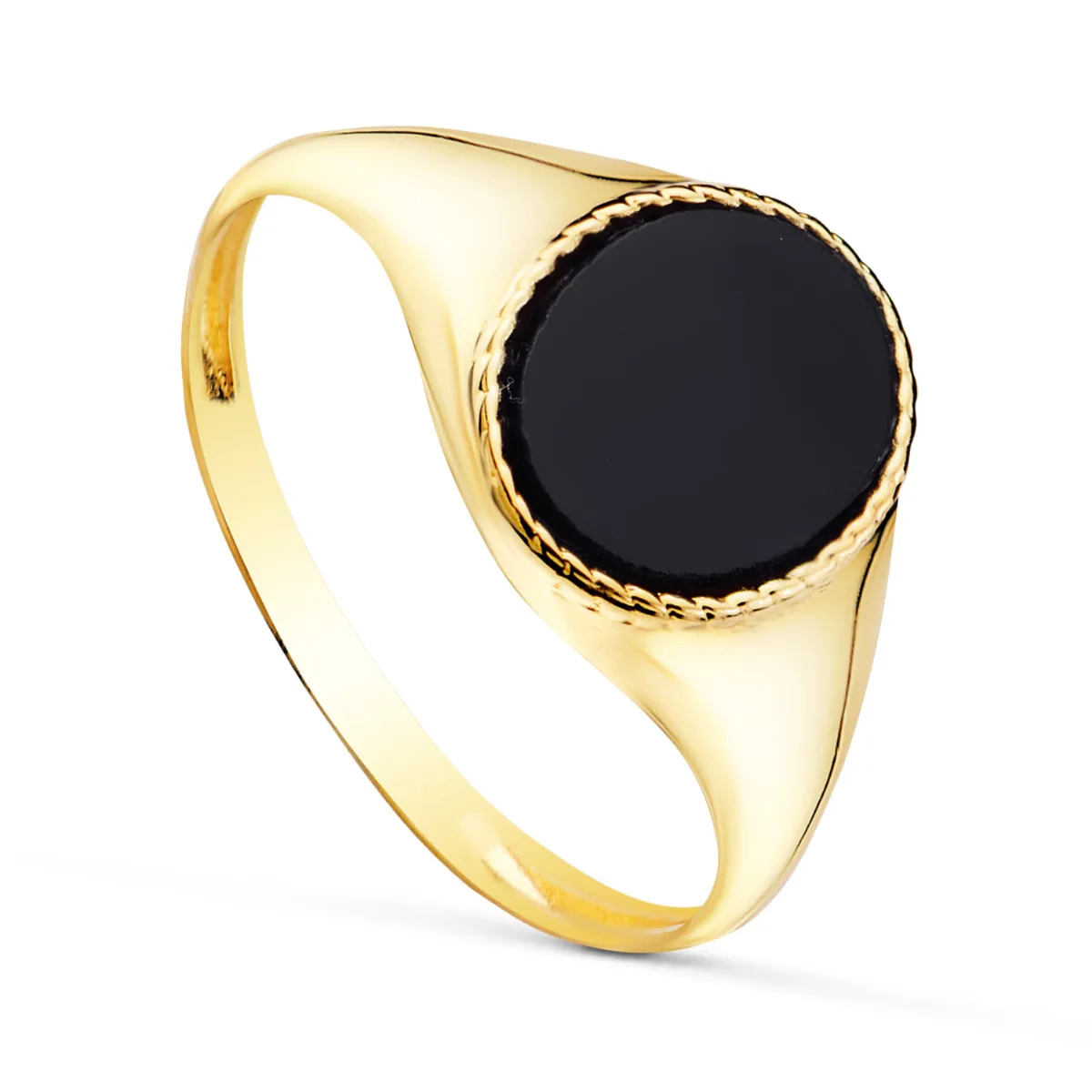 18K SELLO ORO AMARILLO BRILLO CON PIEDRA OVAL ONIX 10 X 8 MM .