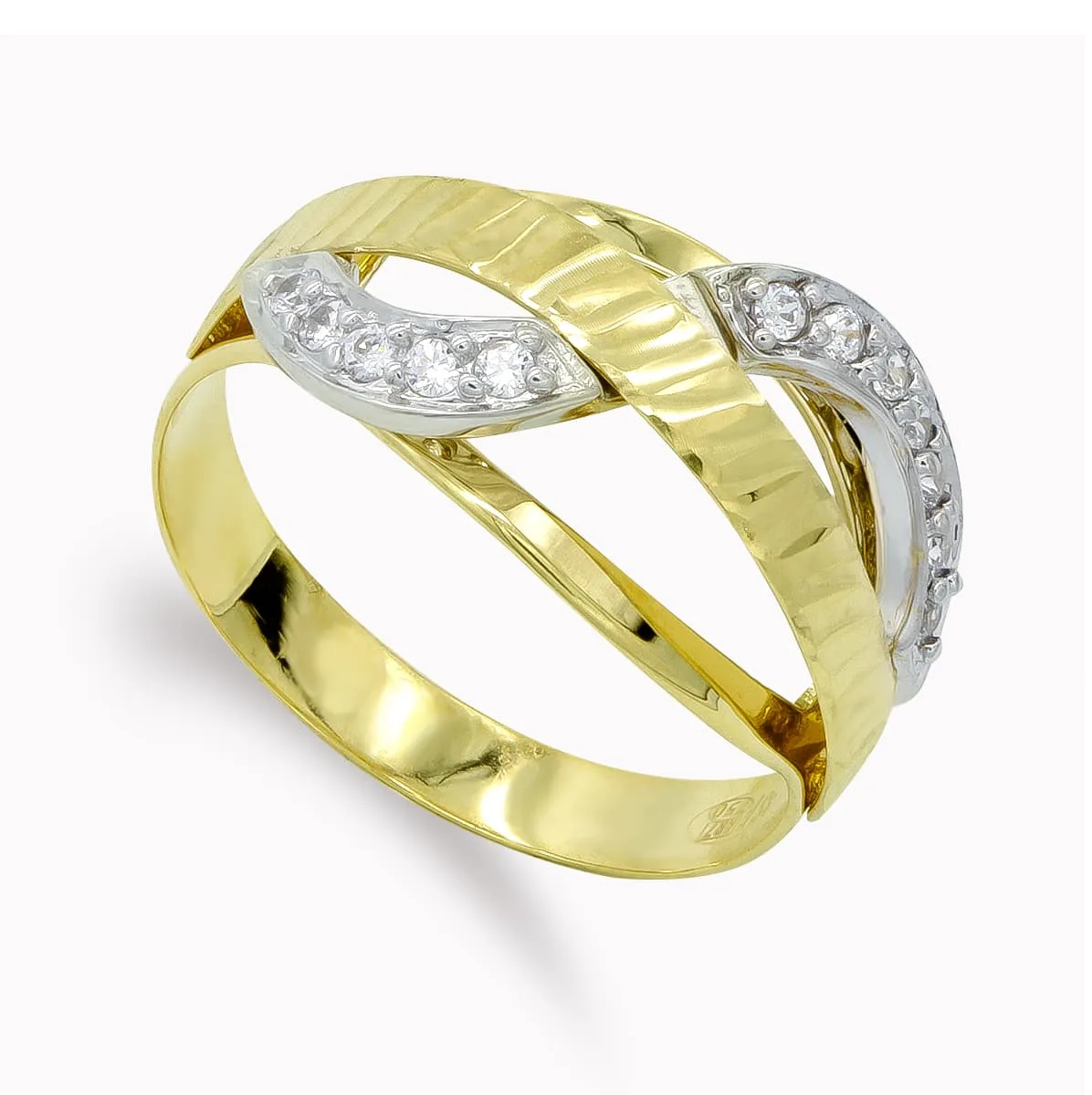 18K SORTIJA ORO BICOLOR MACIZO CON CIRCONITAS. ANCHO: 11,5 MM