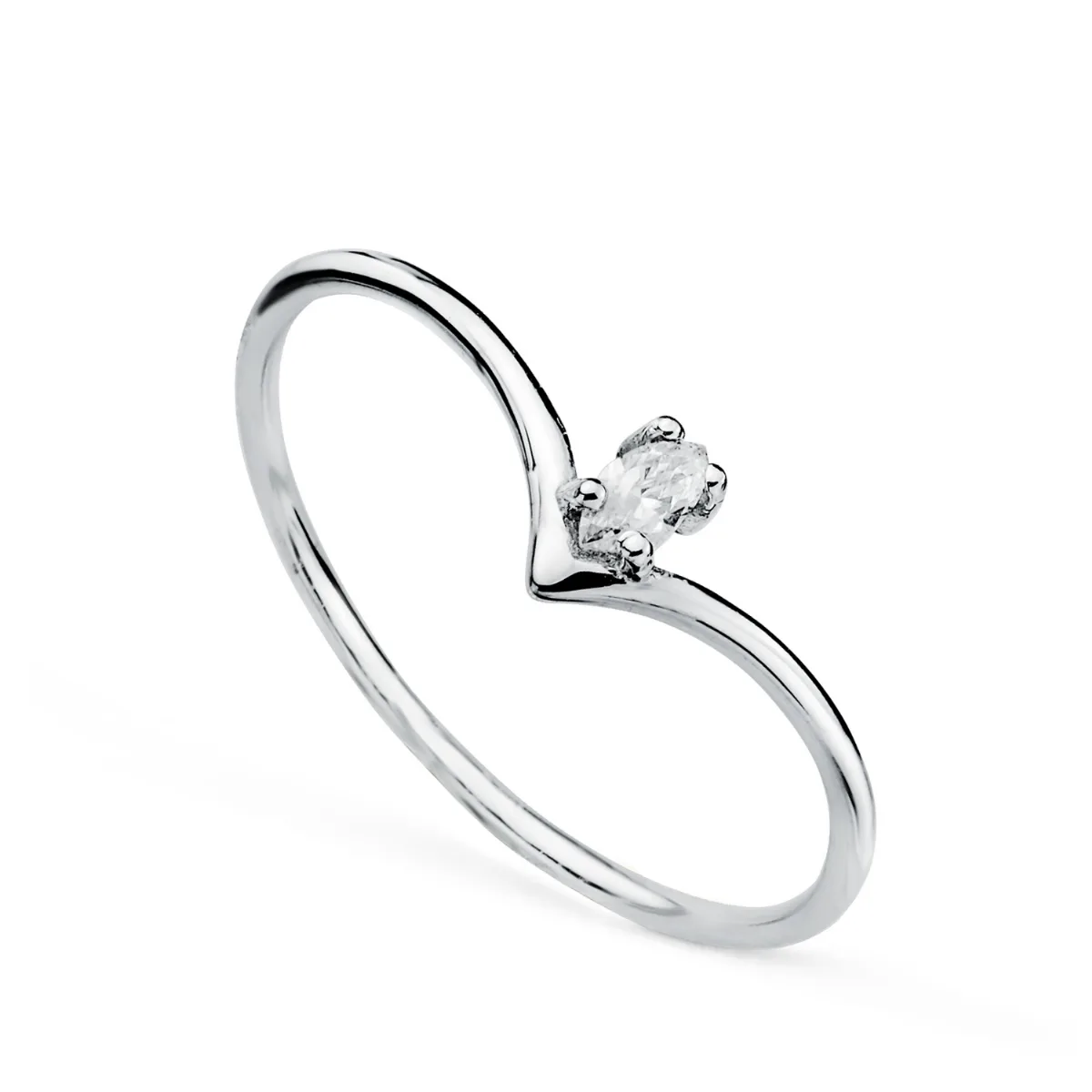 18K SORTIJA ORO BLANCO PICO DIAMANTE TALLA MARQUIS 0,067 QTES. G-VS2. ANCHO: 5MM