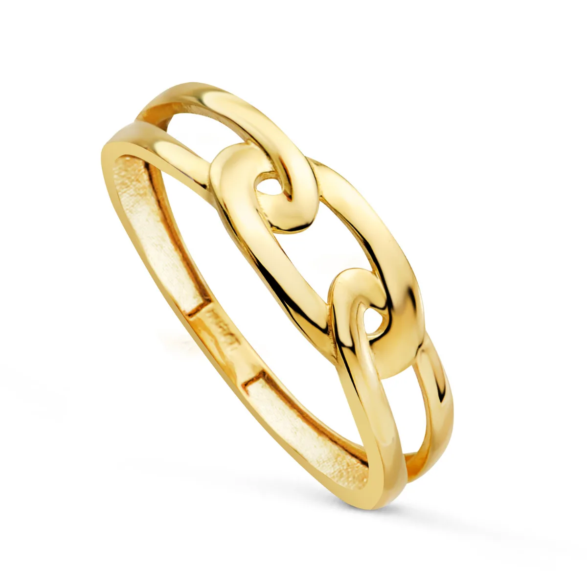 18K SORTIJA ORO AMARILLO LISA ESLABONES CALADOS. ANCHO: 6 MM