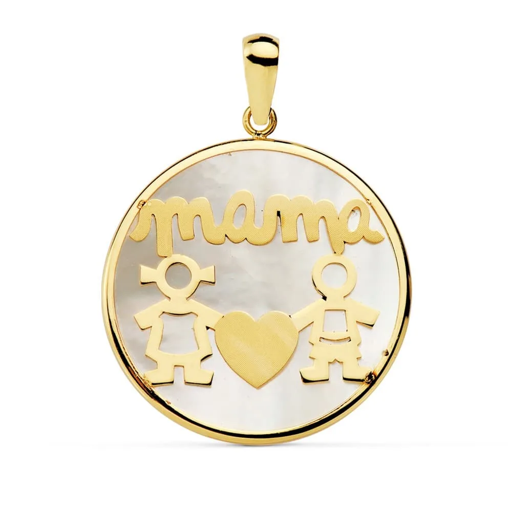 18K COLGANTE ORO AMARILLO MAMA NACAR NIÑO-NIÑA 20 MM