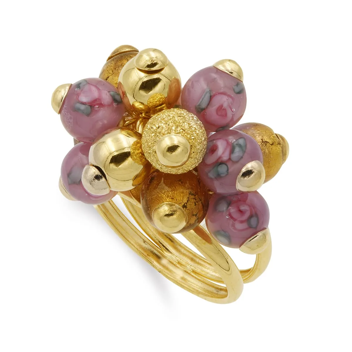 18K SORTIJA ORO AMARILLO DOBLE CON BOLITAS DE MURANO. ANCHO MOTIVO 22X15 MM