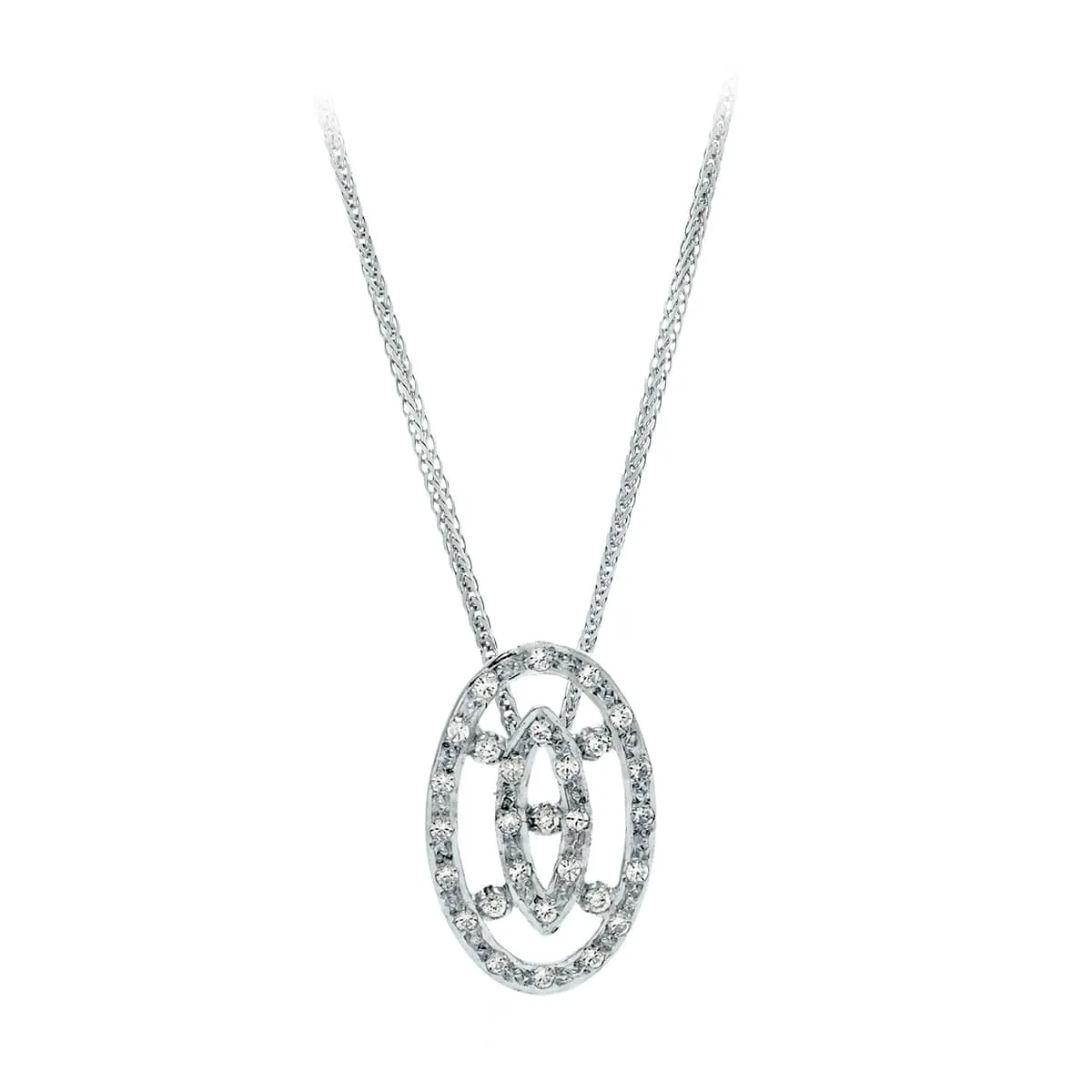 18K GARGANTILLA ORO BLANCO JUEGO DE NOVIA CIRCONITA 45CM CENTRO 22X14 MM