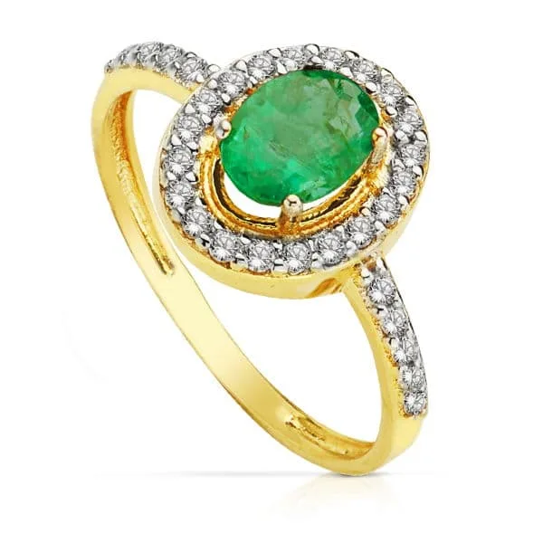 18K SORTIJA ORO BICOLOR OVAL CON CIRCONITA Y ESMERALDA 7X5 MM.