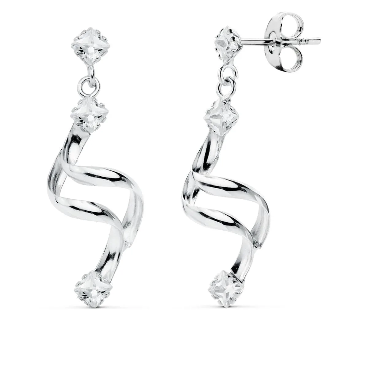 18K PENDIENTES LARGOS ORO BLANCO CIRCONITA CIERRE PRESION
