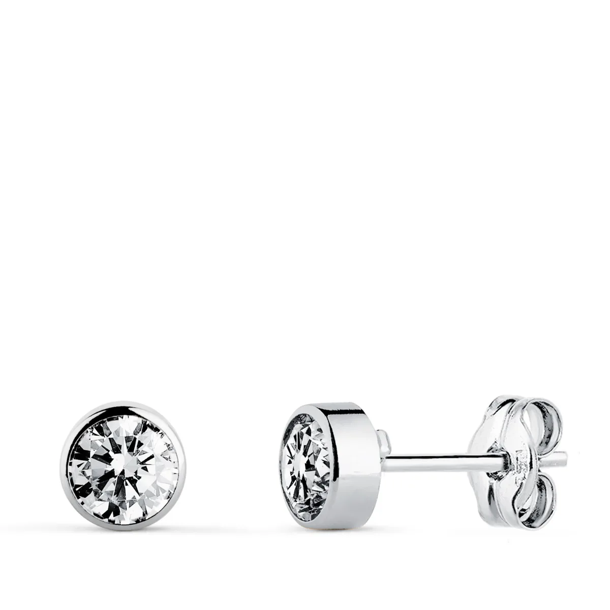 18K PENDIENTES CIRCONITA CHATON REDONDOS 5 MM ORO BLANCO PRESION