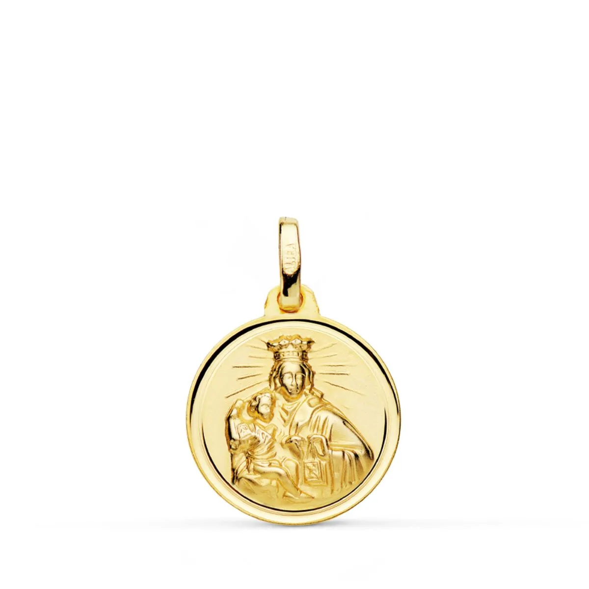 18K MEDALLA ORO AMARILLO VIRGEN MARIA DEL CARMEN BISEL 14 MM