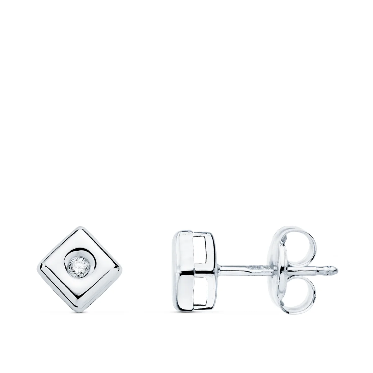 18K PENDIENTES CHATON ORO BLANCO CUADRADO DIAMANTES LABORATORIO  0,030 QTS. G-VS2 CIERRE PRESION 5 MM — vista 2