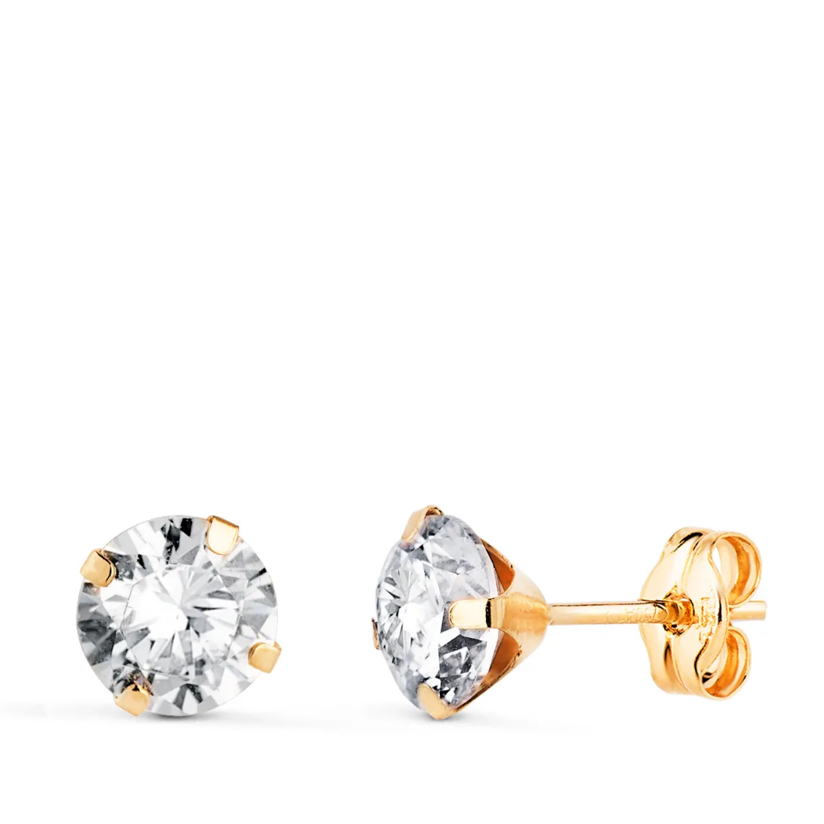 18K PENDIENTES ORO AMARILLO 4 GARRAS CON CIRCONITA. ANCHO: 6 MM CIERRE PRESION