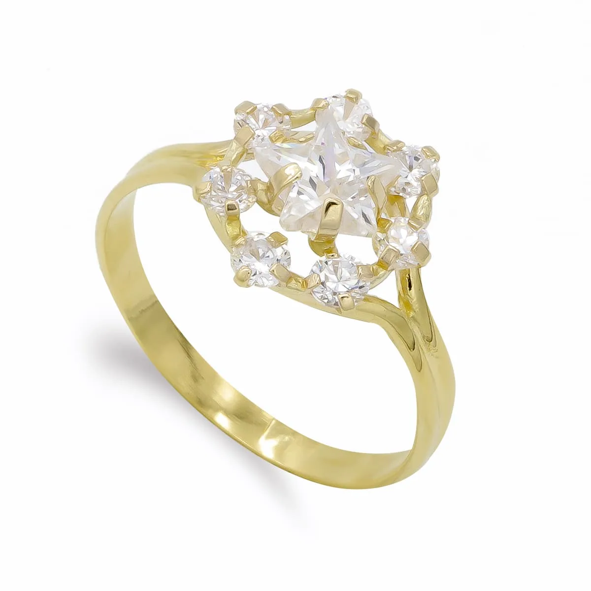 18K SORTIJA ORO AMARILLO CUAJO CIRCONITAS ESTRELLA. ANCHO: 11 MM