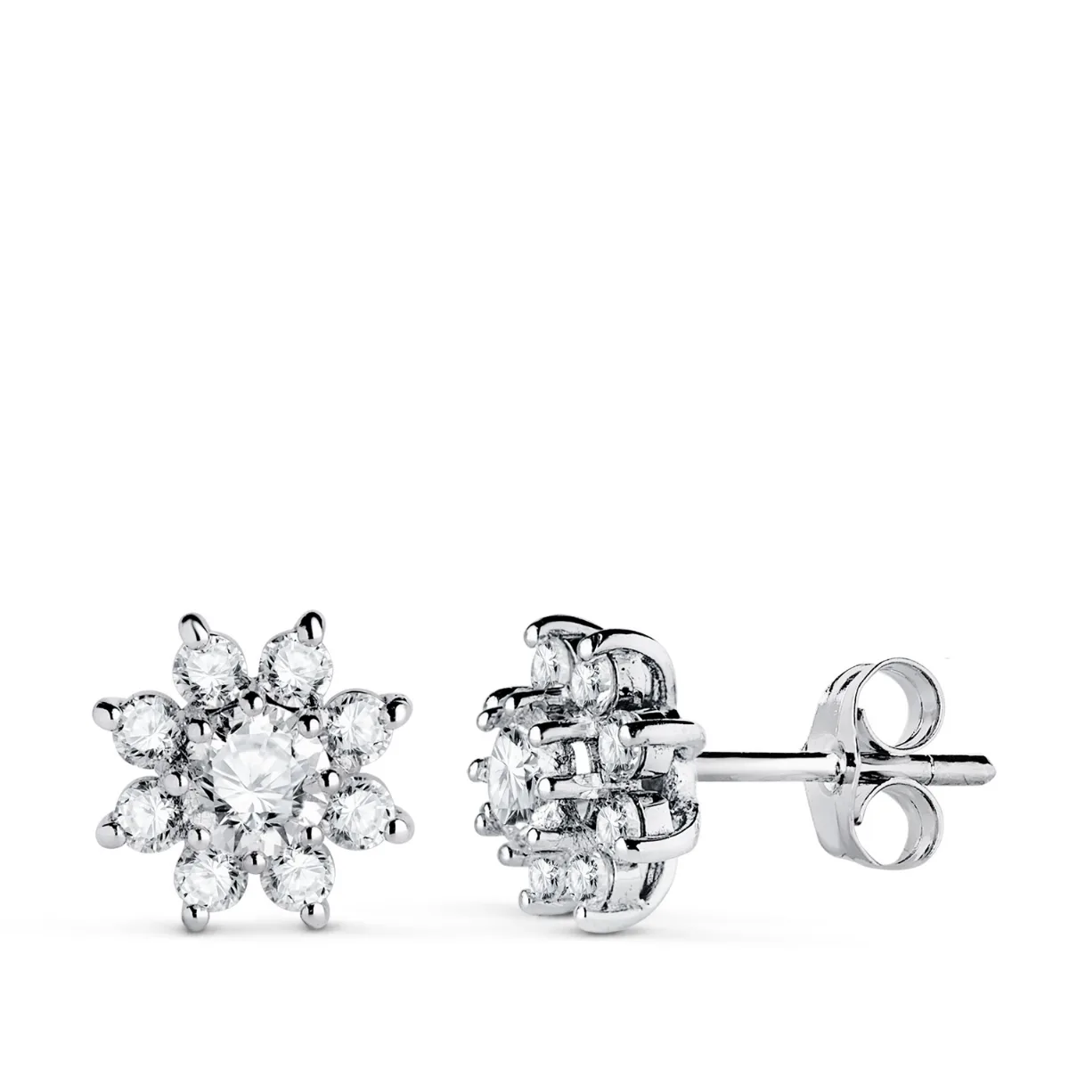 18K PENDIENTES ORO BLANCO CUAJO CON 18 DIAMANTES LABORATORIO 1,00 QTES, G-VS2. 9X9 MM. CIERRE PRESION