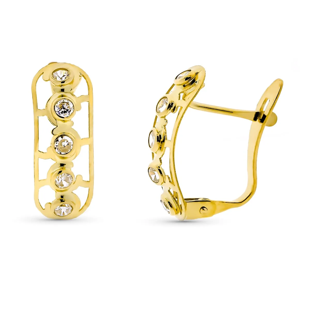 18K PENDIENTES ORO AMARILLO CALADOS 14X6 MM CIERRE CATALAN
