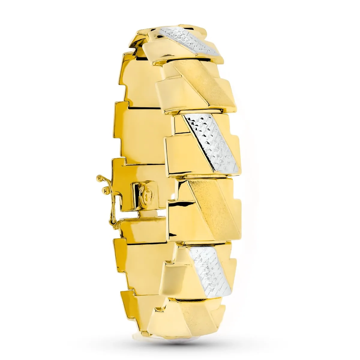 18K PULSERA ORO BICOLOR ESTAMPACION 19.5 CM