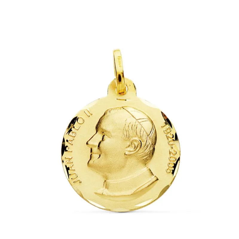 18K MEDALLA ORO AMARILLO SAN JUAN PABLO II 18 MM TALLADA