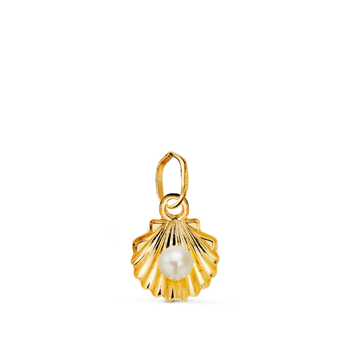 18K COLGANTE ORO AMARILLO CONCHA  10 MM ACABADO PULIDO CON REASA MEDIA CAÑA