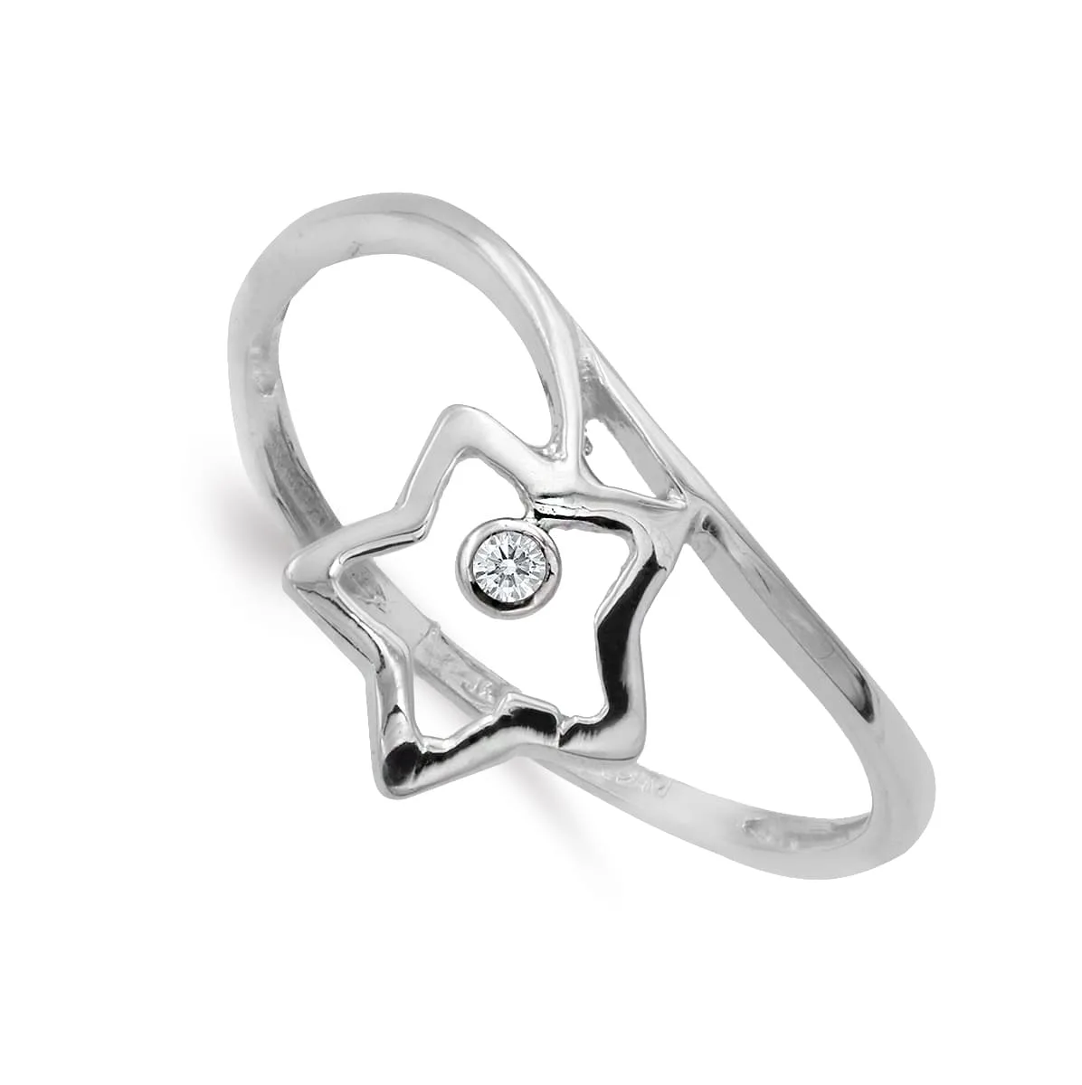18K SORTIJA ORO BLANCO ESTRELLA 9X9 MM Y CIRCONITA ANCHO MOTIVO 11 MM