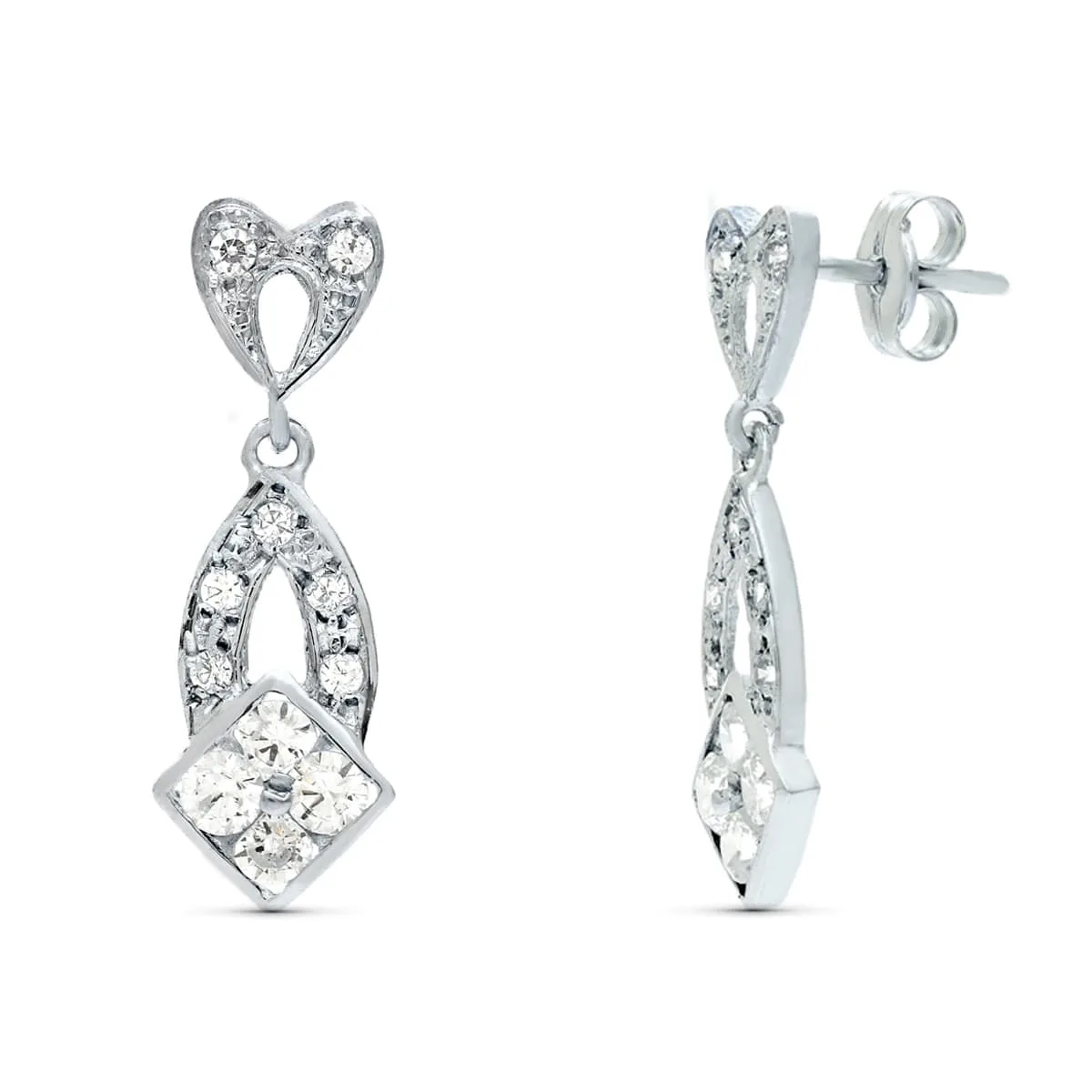 18K PENDIENTES ORO BLANCO JUEGO NOVIA 24X7 MM CIERRE PRESION