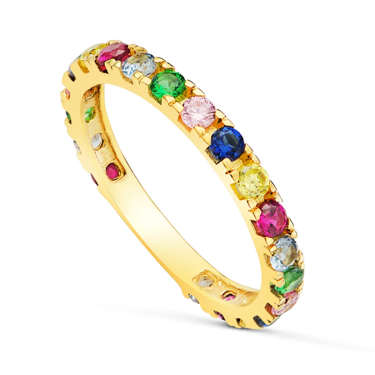 18K ALIANZA  ANILLO ORO AMARILLO CIRCONITAS DE COLORES   ANCHO  2,5 MM  GROSOR 2,2 MM