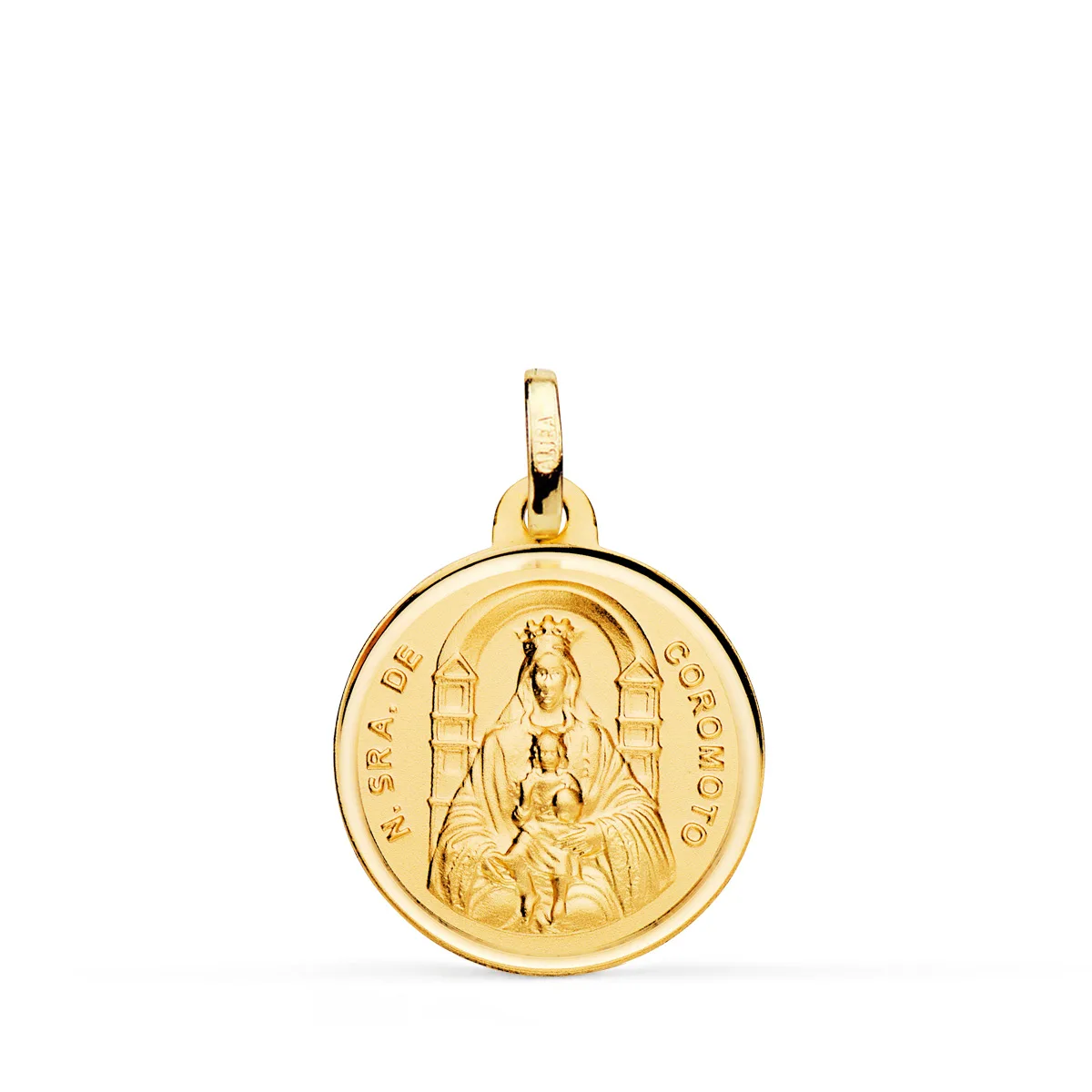 18K MEDALLA ORO AMARILLO VIRGEN NUESTRA SRA DEL COROMOTO 18 MM TALLA BISEL