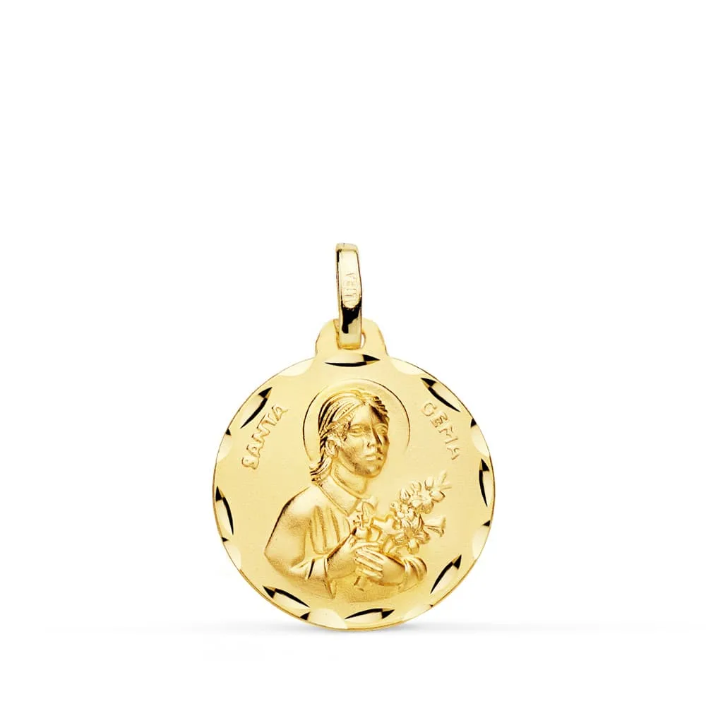 18K MEDALLA ORO AMARILLO SANTA GEMA TALLADA 18 MM