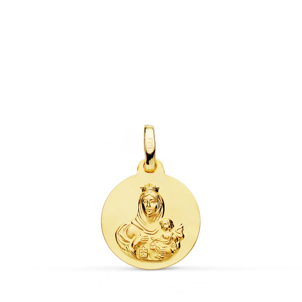 9K ESCAPULARIO ORO AMARILLO LISO VIRGEN DEL CARMEN CORAZON DE JESUS 14 MM — vista 3