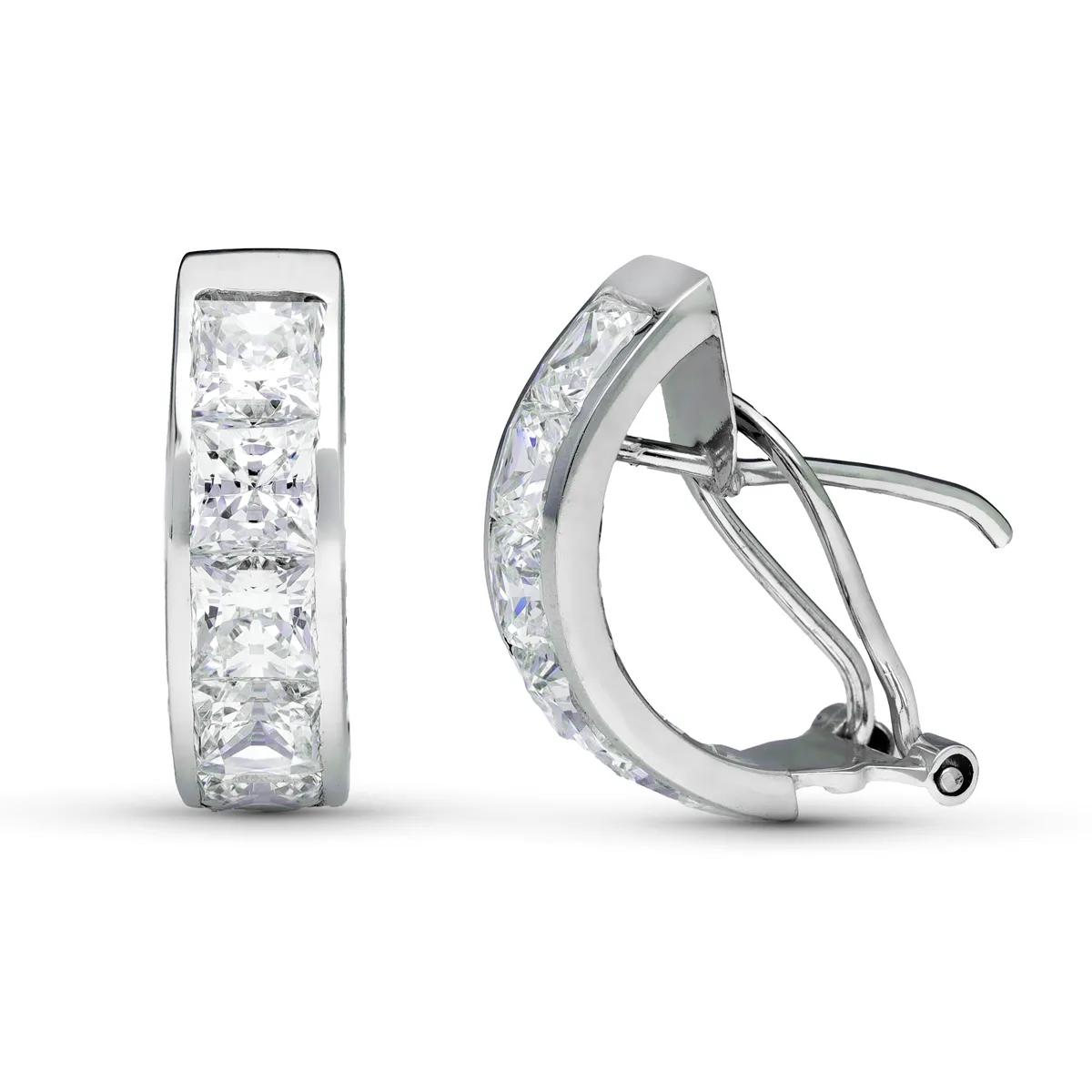 9K PENDIENTES ORO BLANCO CIRCONITA 20X5 MM CIERRE OMEGA