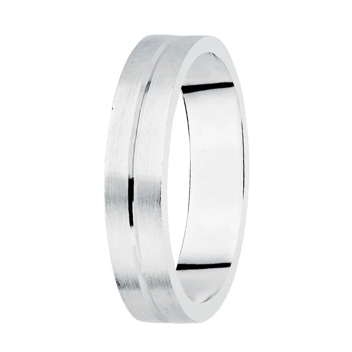 18K ALIANZA ORO BLANCO MATIZADA Y FILO CENTRAL BRILLO  ANCHO 5 MM   GROSOR 1,4 MM