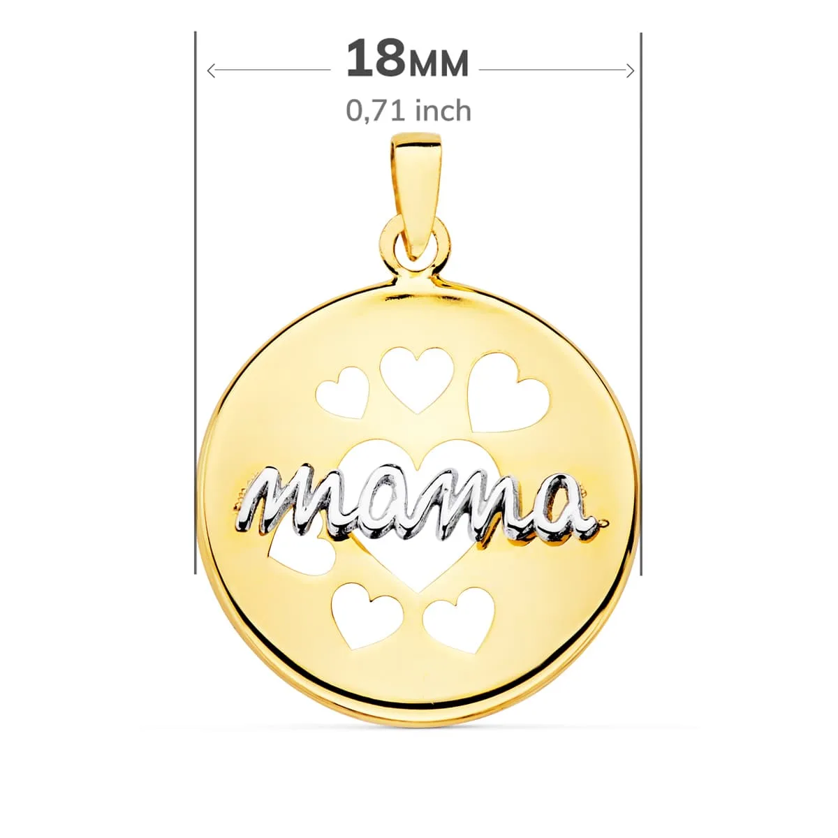 18K COLGANTE ORO BICOLOR REDONDO CON CORAZONES CALADOS 18 MM — vista 2