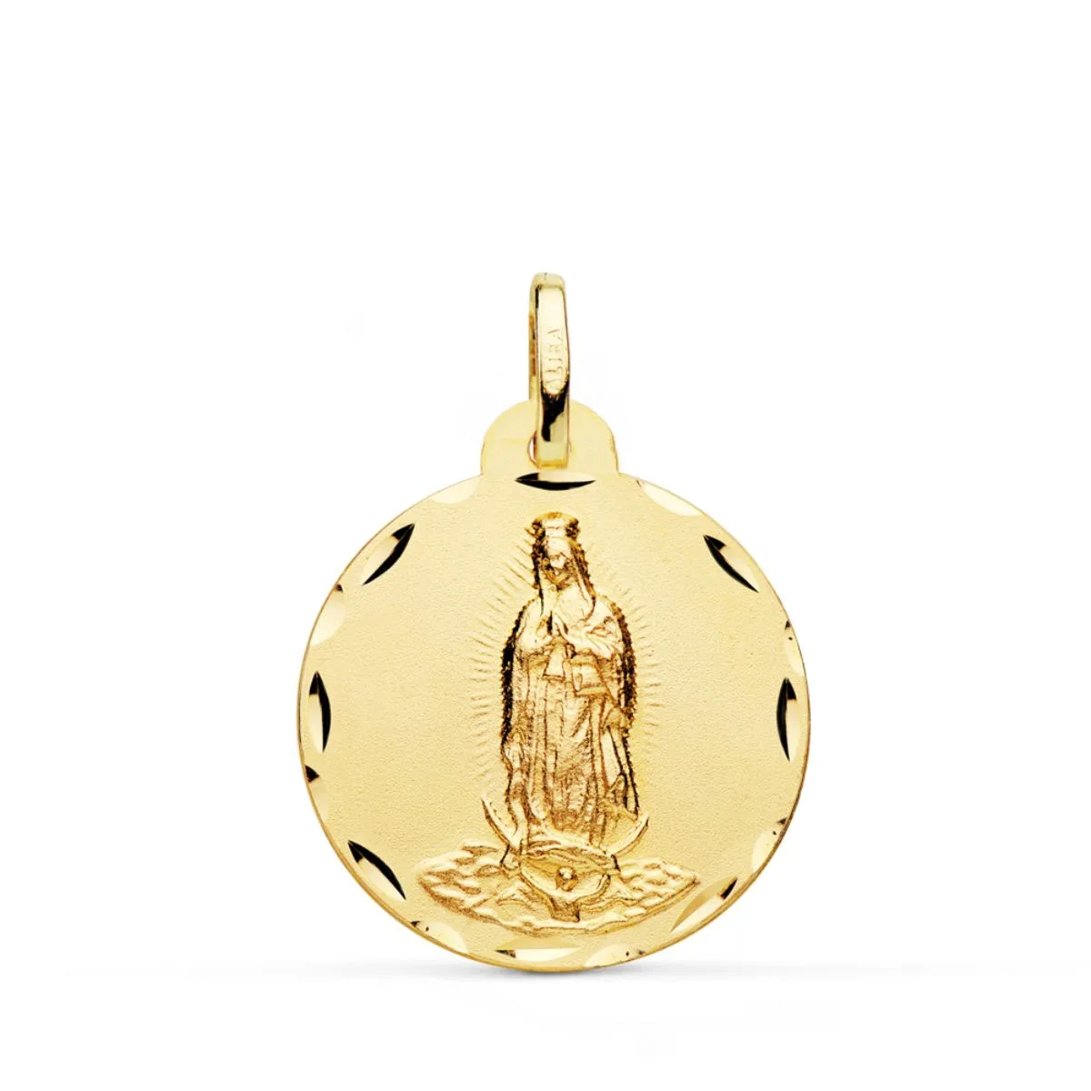 18K MEDALLA ORO AMARILLO VIRGEN DE GUADALUPE TALLADA 22 MM