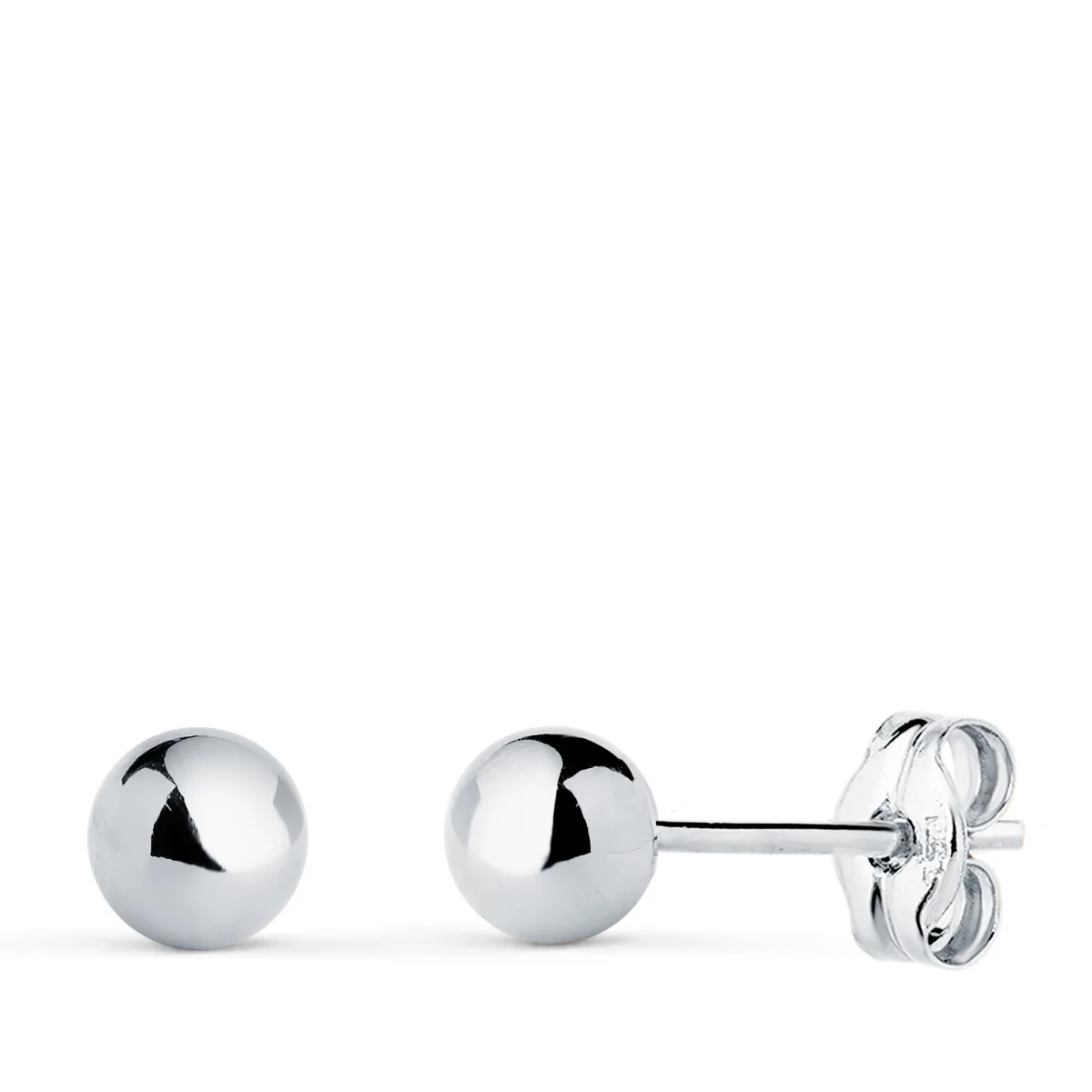 18K PENDIENTES ORO BLANCO BOLA LISA BRILLA HUECA. ANCHO: 5 MM. CIERRE PRESION