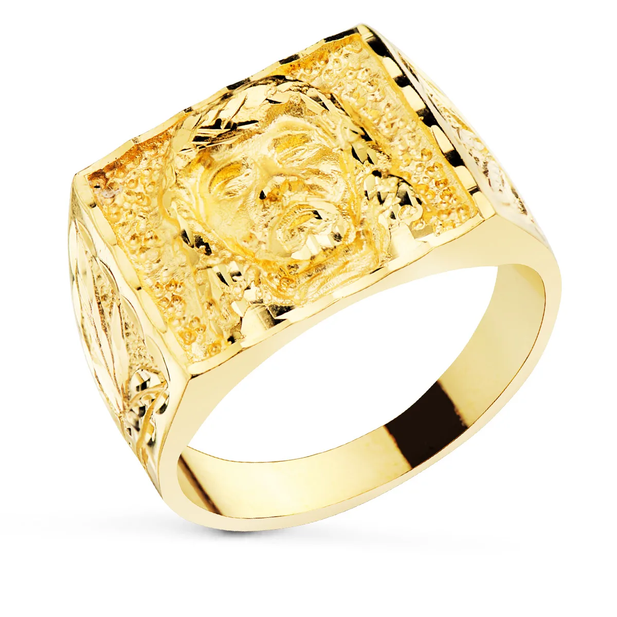 18K SELLO ORO AMARILLO MACIZO CAMARON TALLADO 16X18 MM