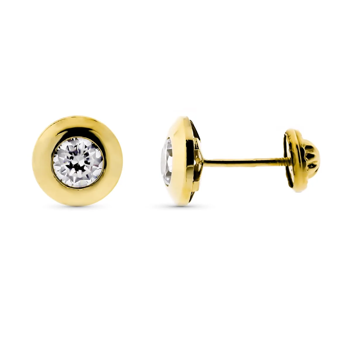 9K PENDIENTES ORO AMARILLO CHATON CIRCONITA 4 MM. ANCHO: 7 MM CIERRE TUERCA